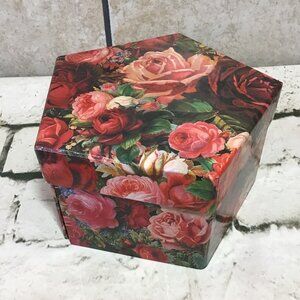 Tri Costal Design Decoupage Rose Box‎ Hexagon Multi Tray Pink Jewelry Trinket